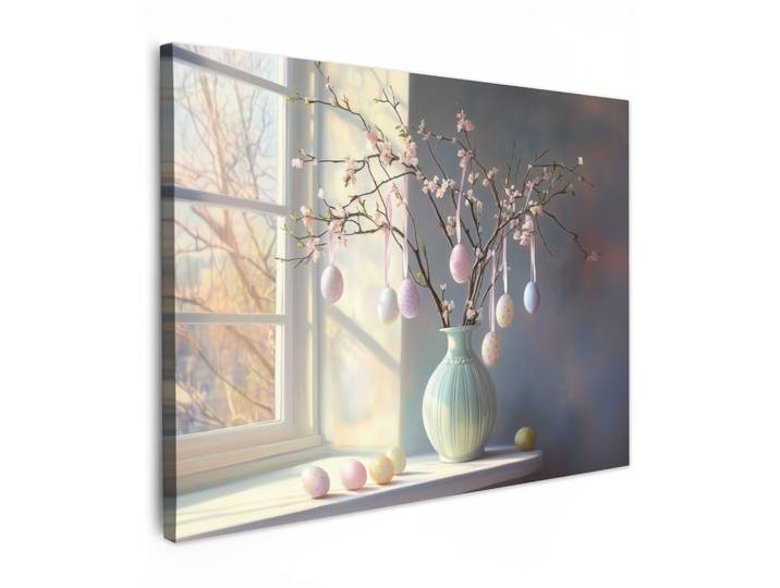 LEINWANDBILD Stillleben - Vase - Osterzweig Wandbilder 80x60 cm