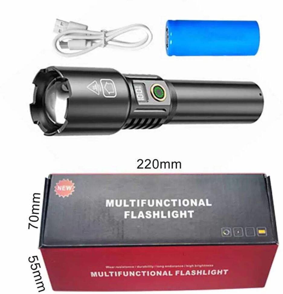 INF 20W Weiße Laser Wiederaufladbare LED Taschenlampe mit 26650 Akku & USB-Kabel