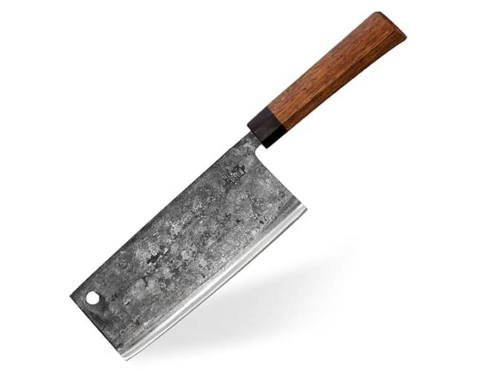 Black Chili Fleisch Hackmesser mit Eisenholz Griff & 18 cm Carbonstahl Klinge Chinesisches Kochmesser, Küchenbeil & Hackbeil Extrem scharf, kraftvoll & handgeschmiedet PETER-PEPPER-18