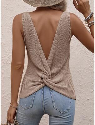 Lush Living Finds Twist Back Sleeveless Knit Top For Women Lightweight Women's Summer Sweater khaki s