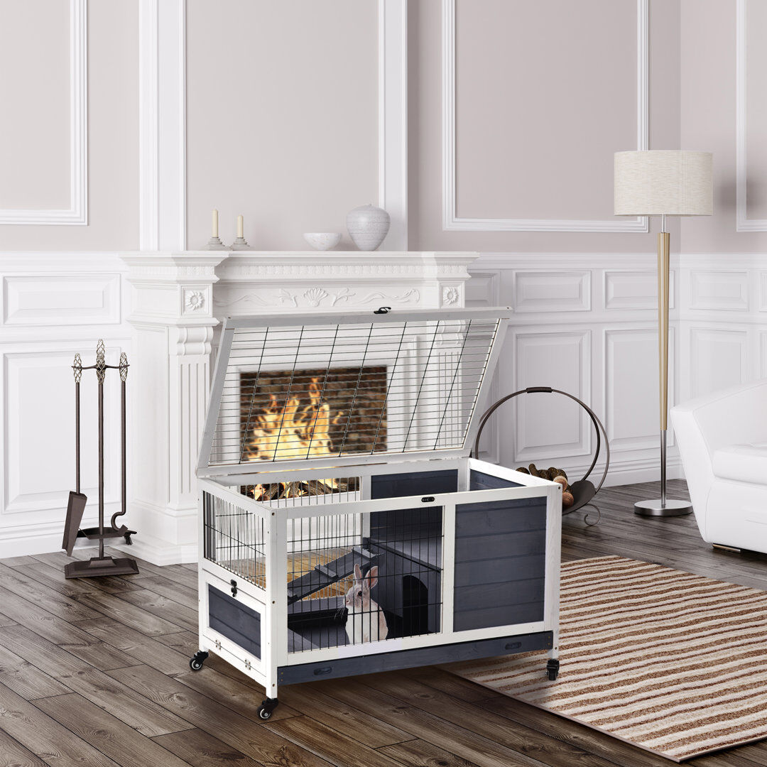 Archie & Oscar Coleman Rabbit Cages Guinea Pig Hutch with Roof & Wheels No-Leak Tray White White 149.86cm H X 134.62cm W X 228.6cm D