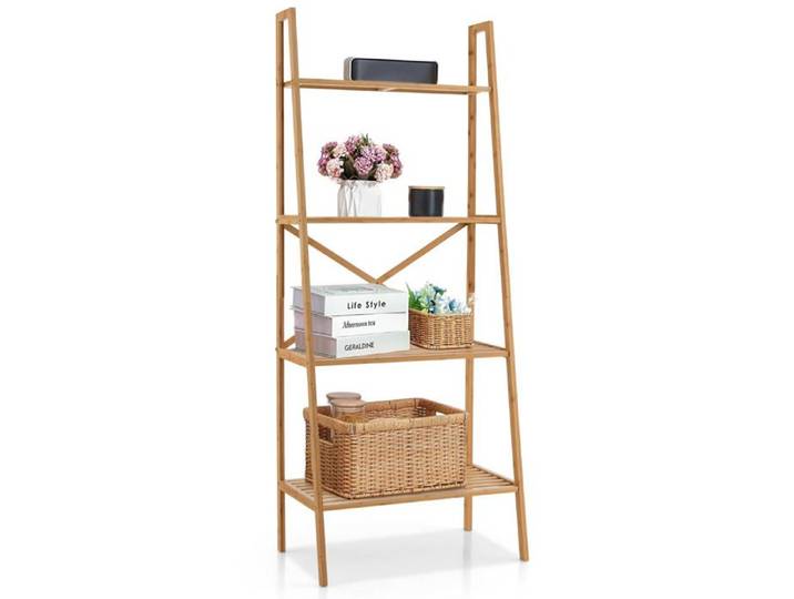 Bibliothèque étagère - HELLOSHOP26 - Modèle échelle - Bambou naturel - Dispositif anti-basculement - 4 niveaux