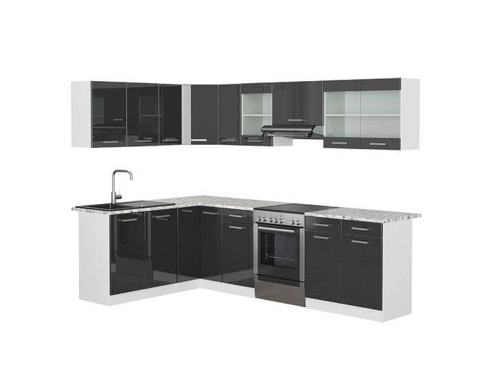 Cuisine dangle, pt marbre anthracite haute brillance/blanc 267x81.6cm