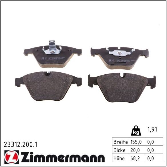 Zimmermann Bremsbelagsatz, Scheibenbremse 233122001 Vorderachse Für Bmw (Brilliance)