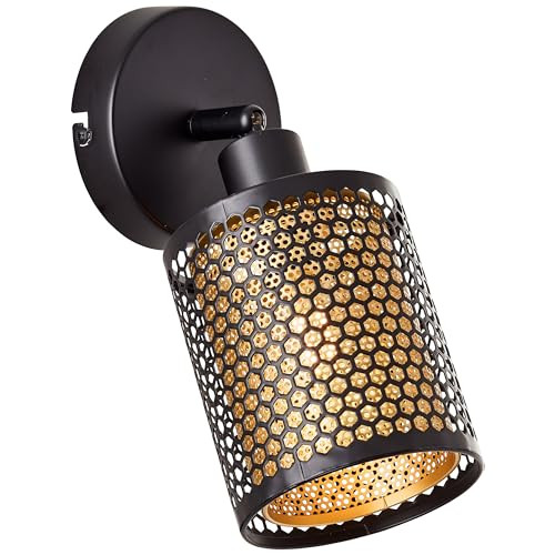 Brilliant Wandspot Cheval Wandlamp Zwart en Goud van Metaal en Bamboe met E14 fitting