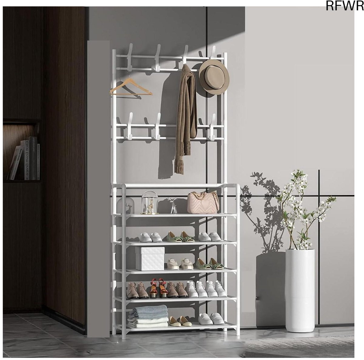 RFWR Multifunctionele Kapstok met Schoenenopslag en Waterdichte Tussenlaag, 5-laags Design, Breedte: 80 cm