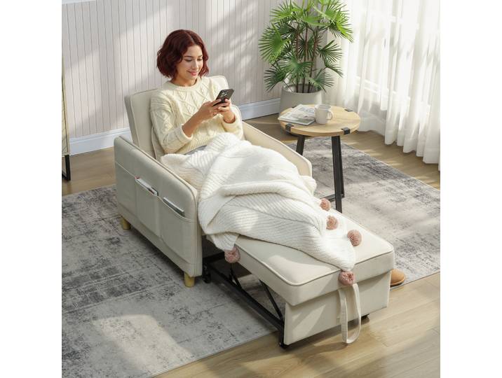 HOMCOM Fauteuil-Lit Convertible 3 en 1 Large Assise Beige