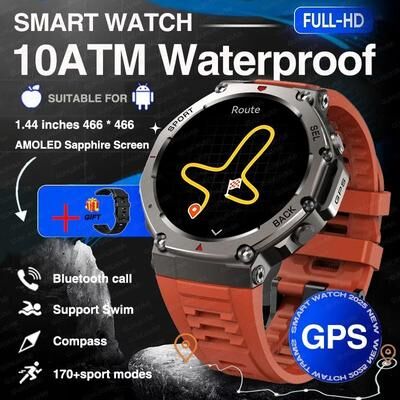 Uplifted Finds 2025 Military Bluetooth Call Smart Watch Built in GPS Compass Barometric Altimeter 10ATM Waterproof red Black Silicone 2