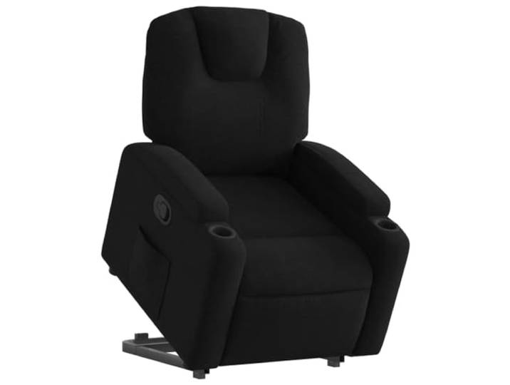 Lehnstuhl zum Aufziehen aus schwarzem Stoff mit Elektromotor Stoff 100% Polyester, Rahmen Holz und Metall, Neigung 135 Grad, Getränkehalter, Seitentasche, Sitzfläche 74 x 88 x 97