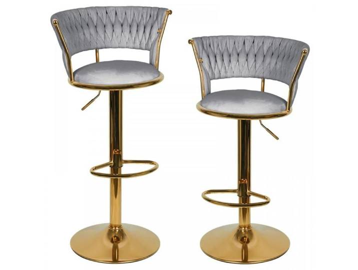 KEDIA Lot de 2 Tabourets de Cuisine Gris Hauteur Réglable Chaises de Bar Cadre Pivotant en or avec Repose-pieds avec Dossier
