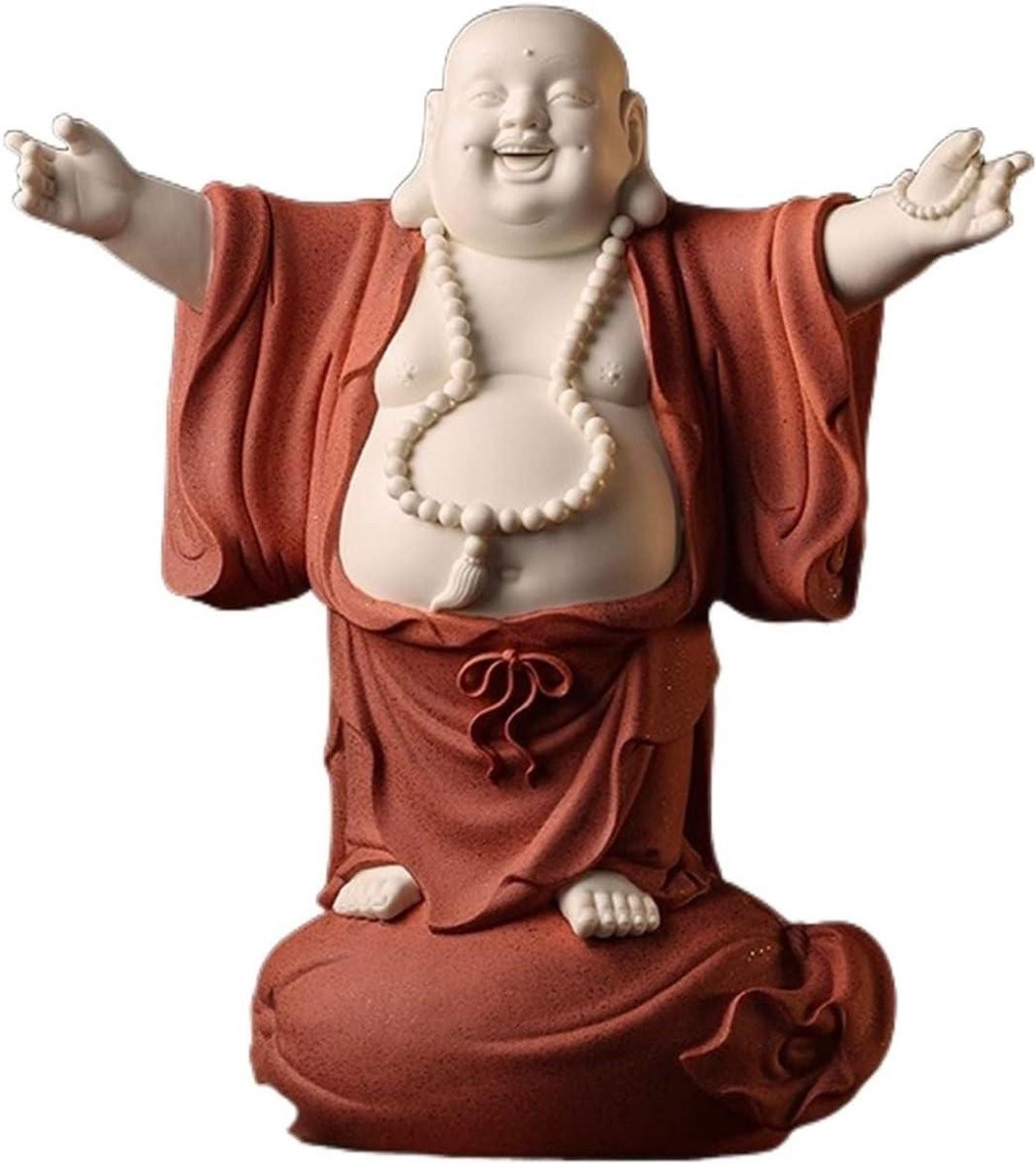 Grijs Boeddhabeeld Maitreya Lachende Boeddha met Grote Buik voor Woonkamer Decoratie
