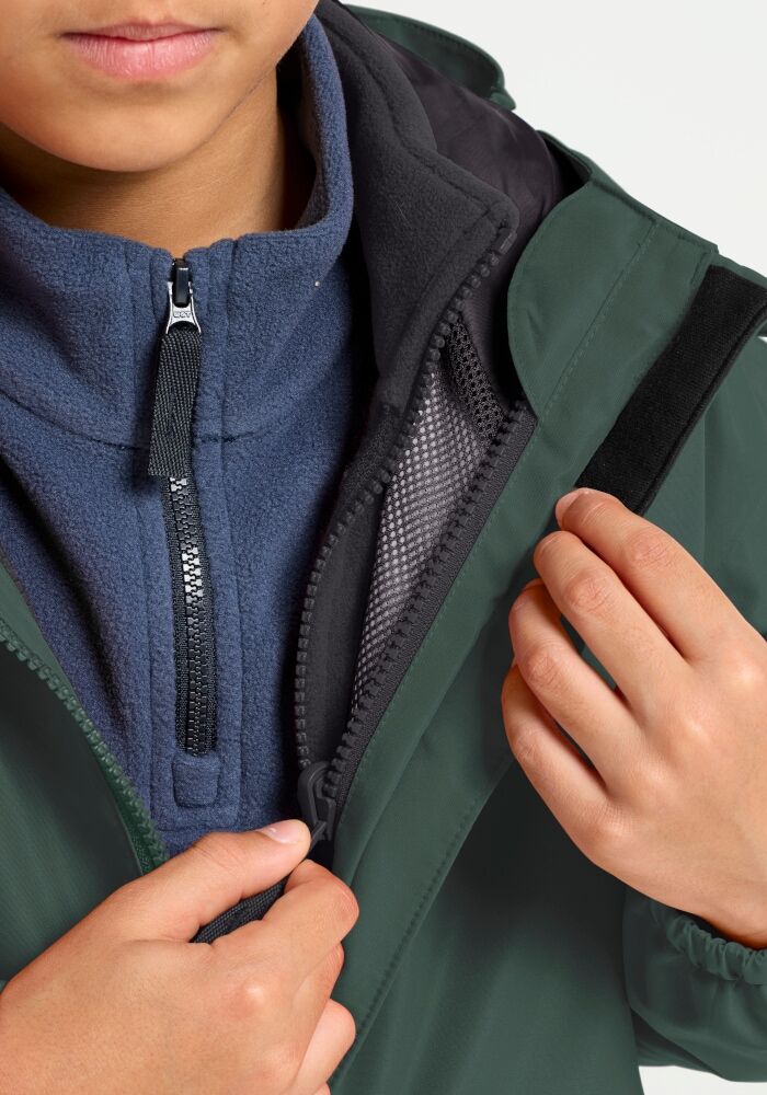 3-in-1-Funktionsjacke JACK WOLFSKIN "ICELAND 3IN1 JKT K", Kinder, Gr. 104, grün (sago palm), Obermaterial: 100% Polyester. Futter: 100% Polyester. Innenfutter: 100% Polyester. Innenjacke: 100% Polyester, Jacken 3-in-1-Funktionsjacke, Langarm-Design, aus P