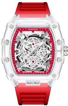 Friendly Fresh Finds Stylish Mens Waterproof Transparent Sports Watch Quartz Watch Gift For Him red
