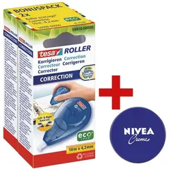 tesa 2x Einweg-Korrekturroller »Sideway« 59810 inkl. Hautcreme weiß