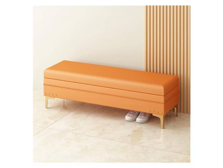RUNZE765Z Dekorativ Gepolsterte Aufbewahrungsbank mit Nagelkopfbesatz(Orange,80 * 40 * 40cm)