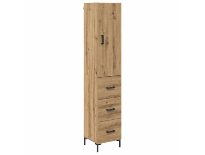 Highboard Artisan-Eiche 34,5 x 34 x 180 cm Holzwerkstoff Regale, Türen mit Scharnieren, quadratische Eisenbeine, Drahtgriffe, Esszimmer, Wohnzimmer, Aufbewahrung