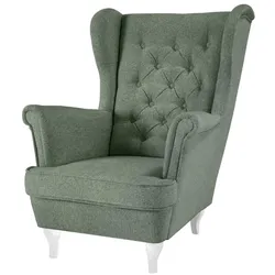 CHESTERFIELD-SESSEL Falco grün mit Weiß Holzbeinen