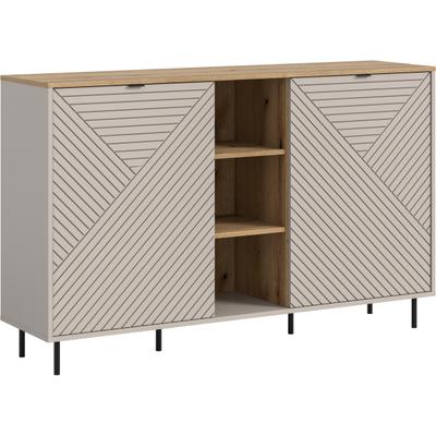 Sideboard HOME AFFAIRE "RAITA, Breite 154 cm, Front mit Desgin-Fräsung, 2 Türen, viel Stauraum", beige (kaschmir, evoke oak nachbildung), B:154cm H:95cm T:40cm, Sideboards, Sideboard, Kommode, Anrichte, Schrank, Highboard, TV-Board