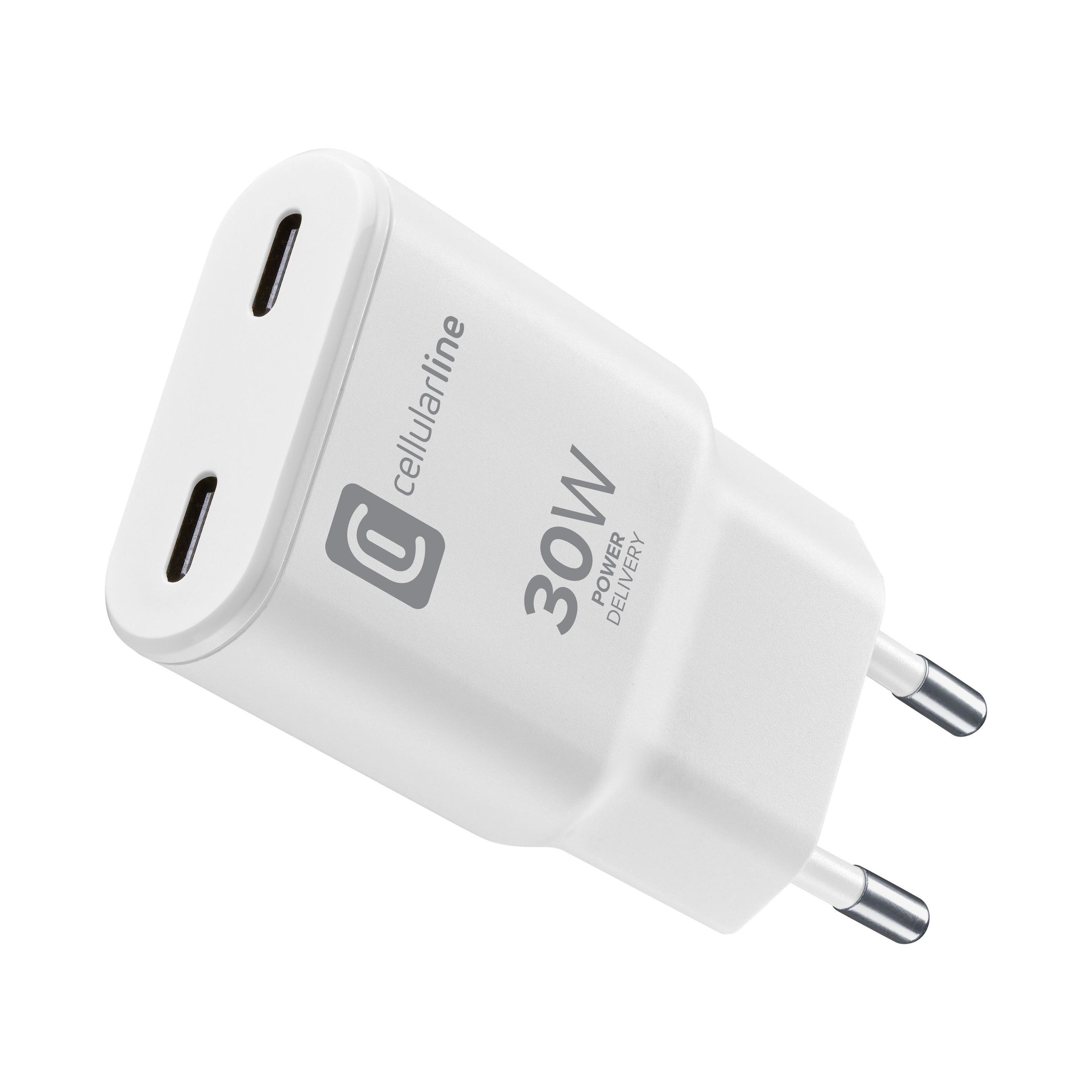 Cellularline Duo GaN Reiselader (30 W, 2 Ports) (ACHUSBC2GANSL30WW)