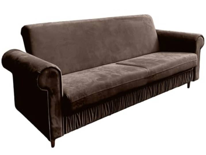 Ares Meble Sofa Karen - Sofa 3 Sitzer - Schlafsofa mit Bettkasten - Couch Schlaffunktion - Wohnzimmer Möbel - Samt - Braun - Beine Walnußholz