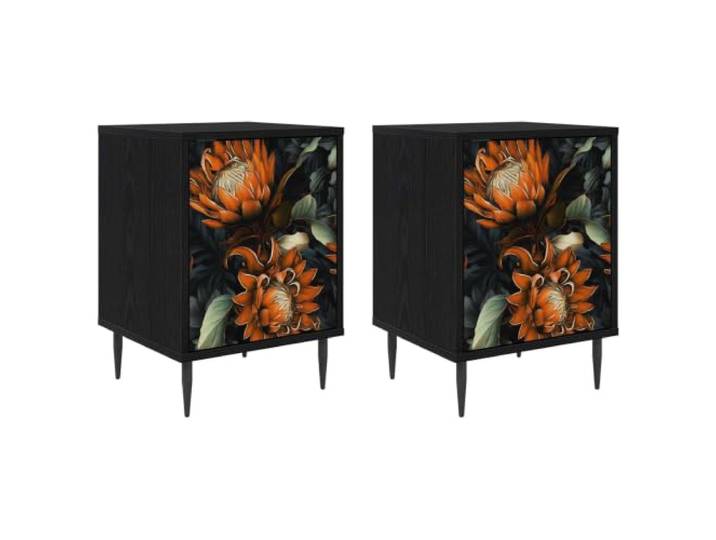 HFXHIJXQ Nachttisch 2er Set Schwarz Eichen-Optik 36x33x51 cm Schlafzimmerschränke mit 2 Türen, feinemMuster und erhöhten Standfüßen für gute Luftzirkulation.