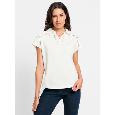 V-Shirt INSPIRATIONEN "V-Shirt", Damen, Gr. 46, beige (ecru), 100% Baumwolle, unifarben, V-Ausschnitt, Shirts