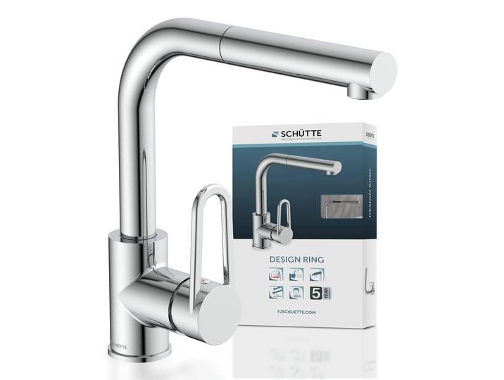 SCHÜTTE DESIGN RING Küchenarmatur mit Geschirrbrause, Wasserhahn Küche ausziehbar Chrom