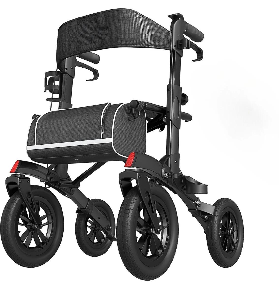 Leichter Rollator - Faltbare Gehhilfe - Höhenverstellbare Griffe - Tragkraft 180 kg - Gewicht 12,4 kg - Schwarz