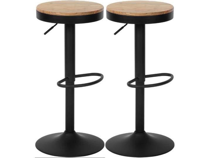 furnicato Barhocker 2er Set Pitas 58-79 x 36 x 38,5 cm Schwarz Massivholz (2 St)