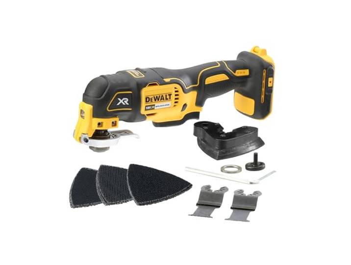 DEWALT - Outil multifonction oscillant sans fil Brushless XR 18V\, inclus jeu d'accessoires de Coupe et de Ponçage de 29 pièces\, DCS355N-XJ