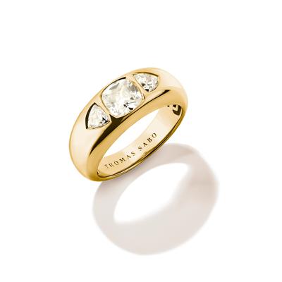 Fingerring THOMAS SABO "Bold Elegance Ring mit facettierten Zirkoniasteinen" Gr. 56, gold (gelbgoldfarben, kristallweiß), Fingerringe, Damen, 56, Silber 925 (recycelt), 3,8mm, Fingerring, mit Zirkonia (synth.)