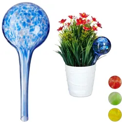 Relaxdays 4 x Bewässerungskugel Glas blau Blau,Transparent