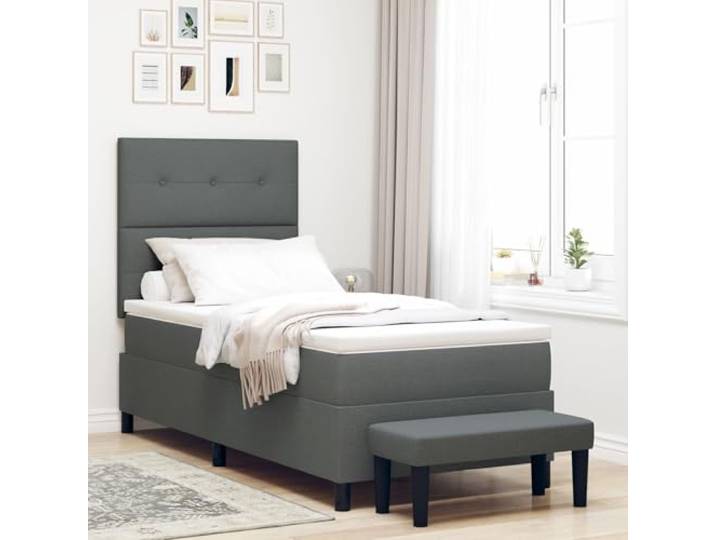 SKTQYQO Boxspringbett mit Matratze & Bank Dunkelgrau Bettgestell für Schlafzimmer Multifunktionales Bett Geeignet für Hotel und Studien 100x200cm Stoff