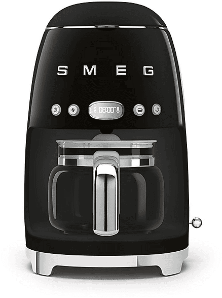 Cafetera de goteo - Smeg DCF02BLEU, 50's Style, 1050 W, 10 tazas, 1.4 l, 8 funciones, Filtro permanente, Negro