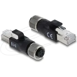 Delock M12 Adapter D-kodiert 4 Pin Buchse zu RJ45 Stecker schwarz, Netzwerk Adapter, Schwarz