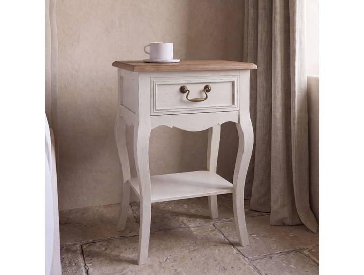 Cremefarbener Nachttisch mit einer Schublade, 44 cm breit