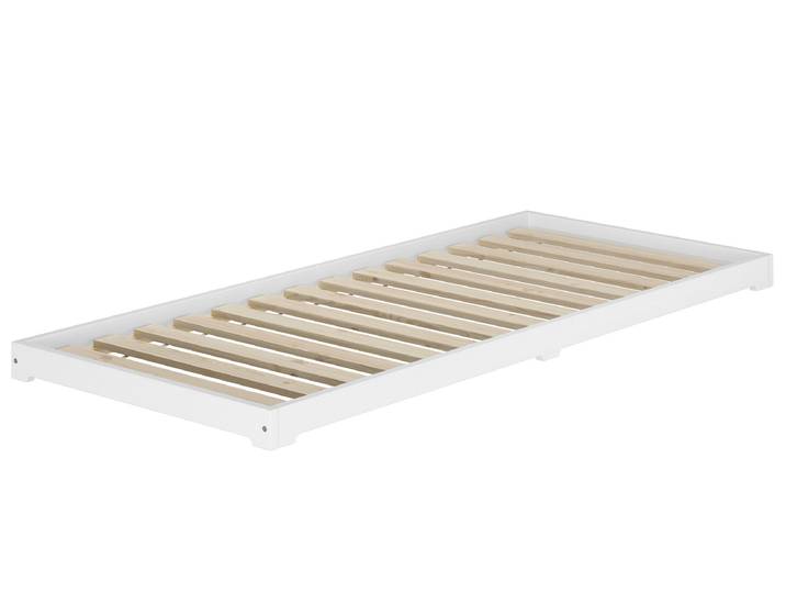 Weißes Niedrigflurbett Futon Extra Niedriges Holzbett 80x200 cm Kiefer