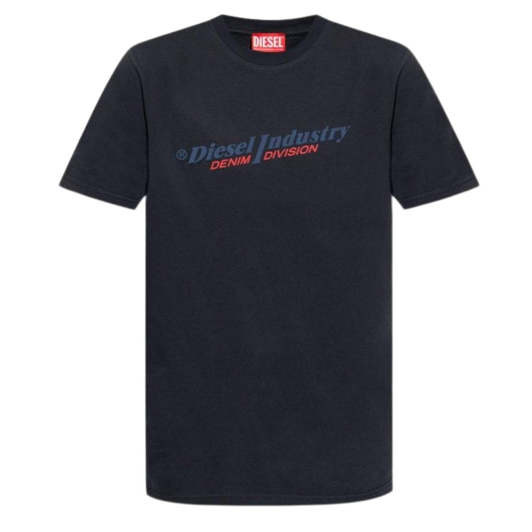 Marineblauw T-shirt met Diesel Industry Denim Division-logo