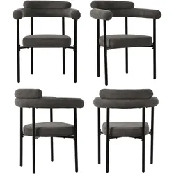 OKWISH Armlehnstuhl Esszimmerstuhl Set 4 Dunkelgrau 85x70x62 cm Samtoptik Wildlederstoff, ergonomische Rückenlehne, Eisenbeine, breiter Sitz