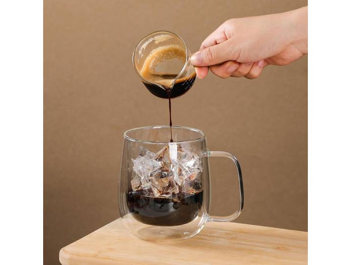 MEOKY Lot de 2 gobelets en verre à double paroi avec poignée, isolées, pour boissons chaudes et froides, 350 ml