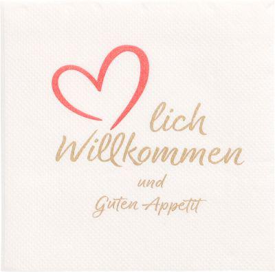 Papstar Servietten 'Herzlich Willkommen & Guten Appetit', 2‑lagig, 20×20 cm, 1/4‑Falz, FSC, 125 Stück