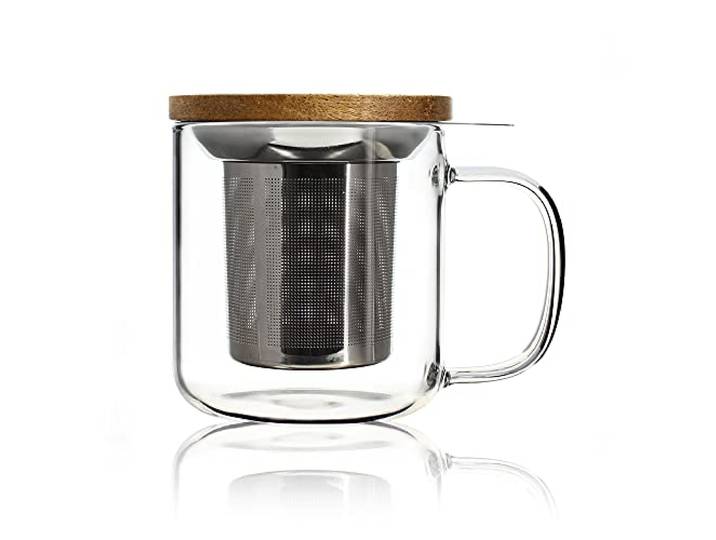 OGO LIVING - tisanière gustave 300ml - 7912103 - Idéal pour le thé\, la tisane\, les infusions et le rooibos - mug à thé en verre et couvercle en bois d'acacia