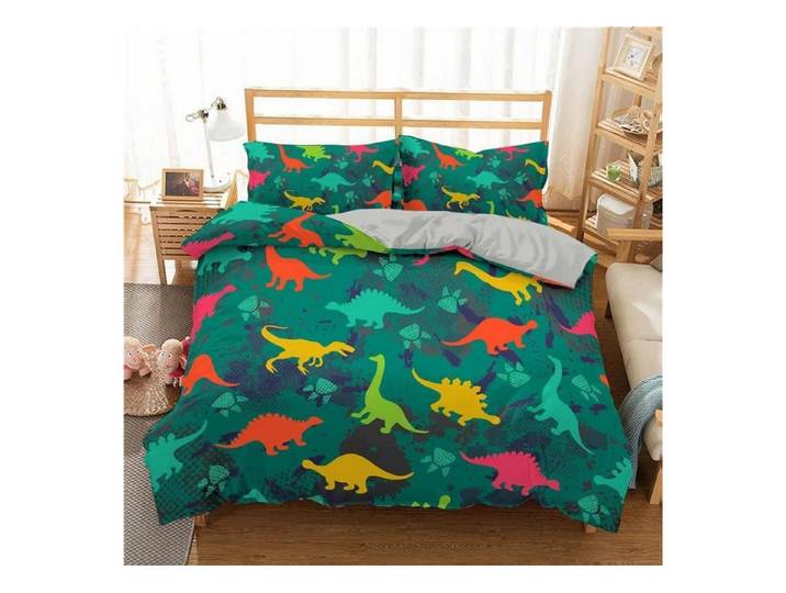 LuxusKollektion Kinderbettwäsche Bettwäsche Set Dino 155x220cm 80x80cm Kinder Microfaser