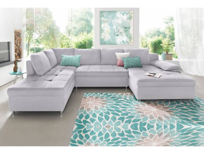 Wohnlandschaft, Struktur, Silber, 326×90 cm, Mit Bettfunktion & Bettkasten, Modern, sit&more
