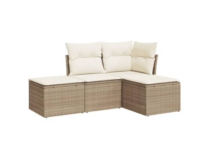Makastle Lounge-Sofa-Set 4-TLG. Beige PE-Rattan mit Kissen