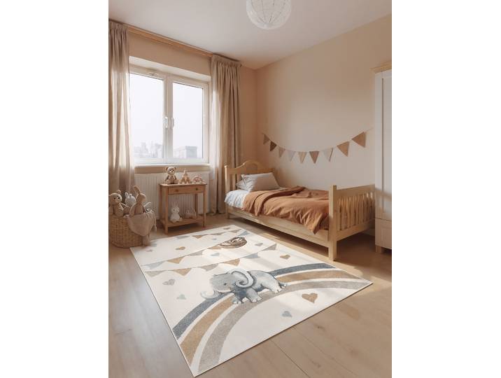 home24 Kindervloerkleed Elephant Rainbow Party 120 x 170cm wit