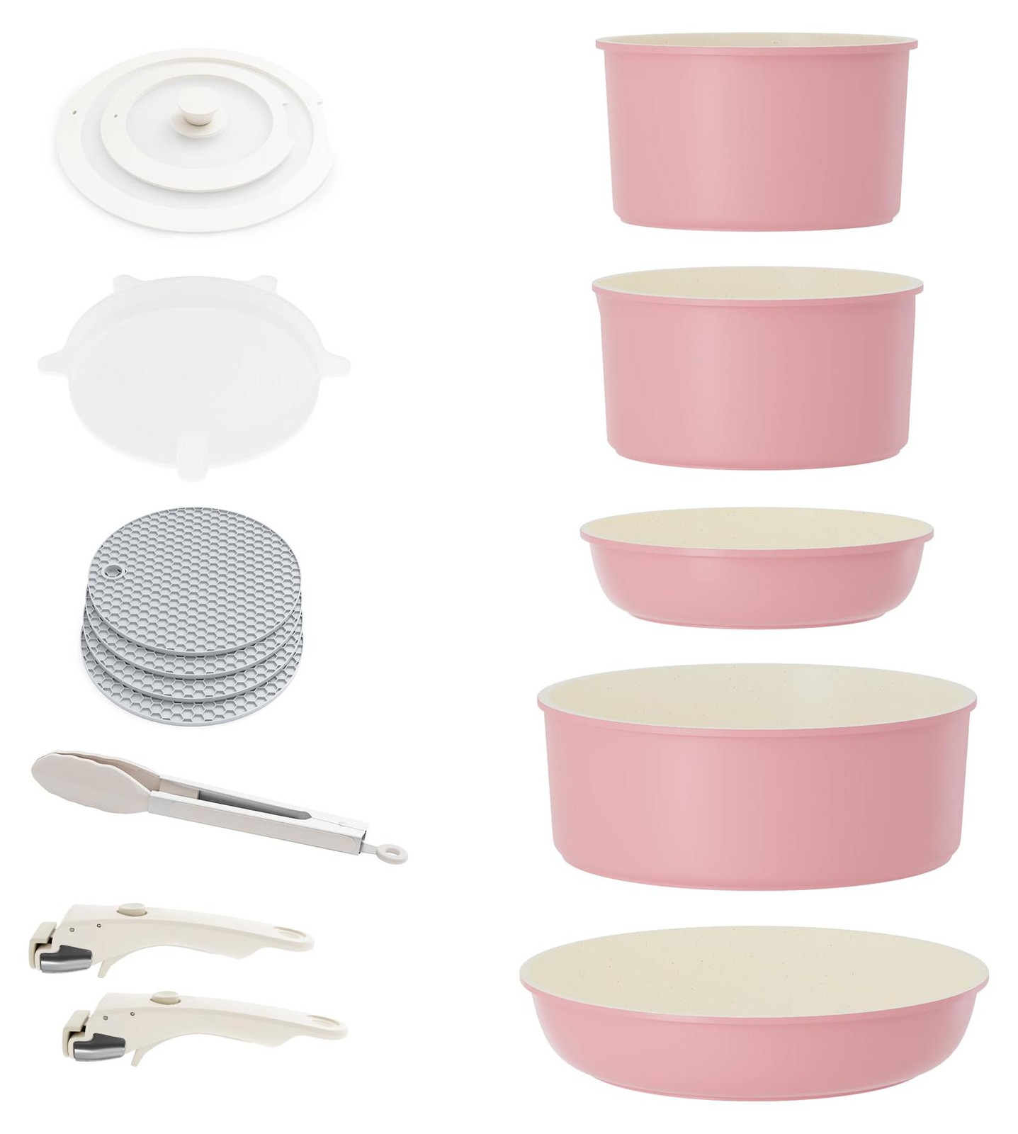 Dripio Inductiekookpan-set met afneembare handgrepen en granietcoating, 3-delig, roze