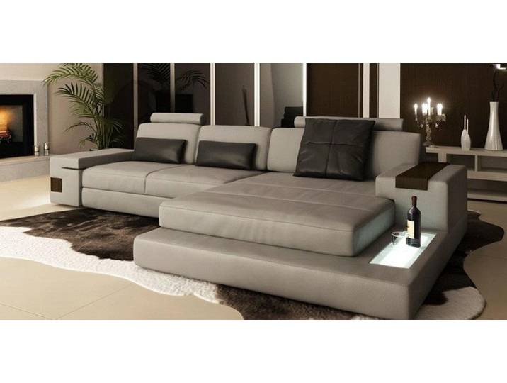 JVmoebel Ecksofa Graues Polstersofa mit USB-Anschluss und Lederoptik, Made in Europa