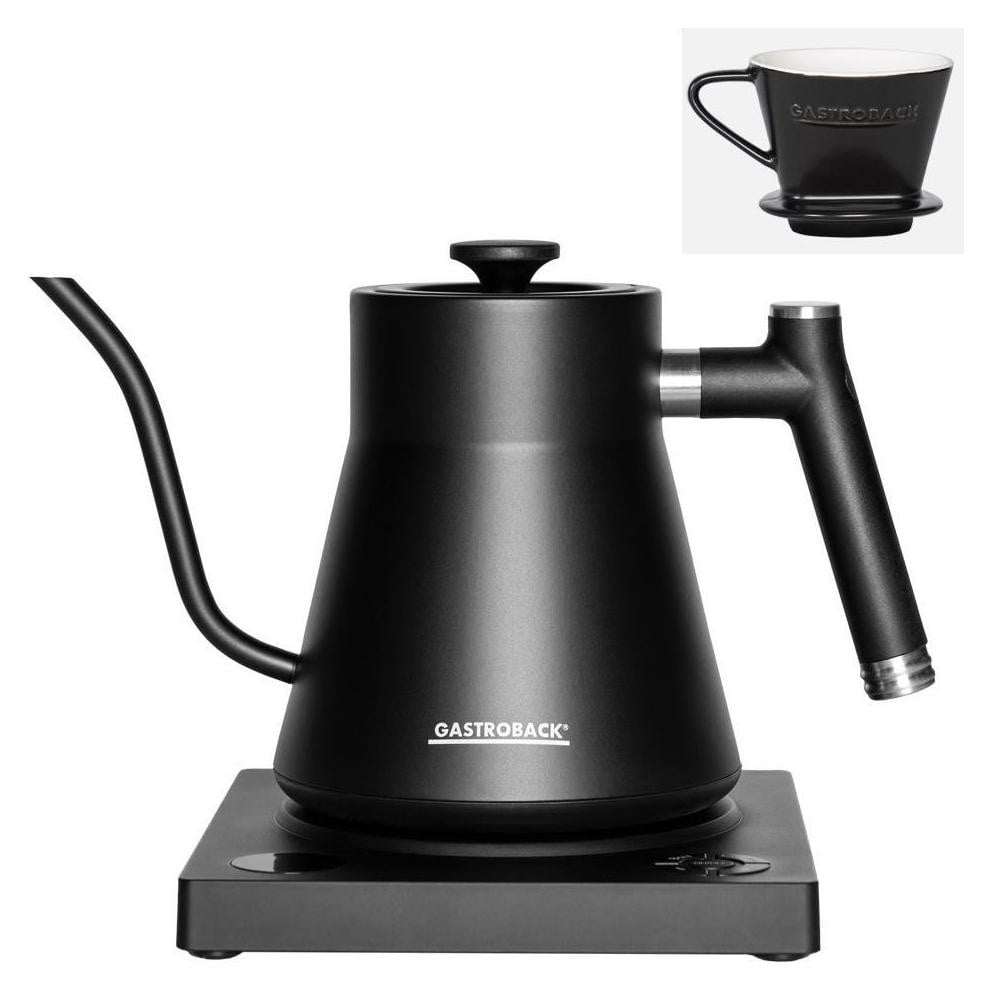 Gastroback Design 42329 Waterkoker, 1 liter, 1200 watt, zwart, met instelbare thermostaat en waterniveau-indicator