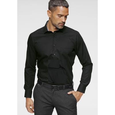 Businesshemd OLYMP "Luxor modern fit", Herren, Gr. 38, N-Gr, schwarz (schwarz kontrastfarbene details), Web, Obermaterial: 100% Baumwolle, tailliert, 1-Knopf-Manschette verstellbar, Hemden, mit normaler Armlänge